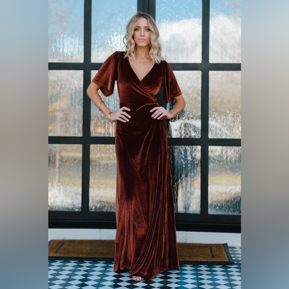 Baltic Born Meghan Velvet Wrap Maxi Dress Bronze Bridesmaid Dress